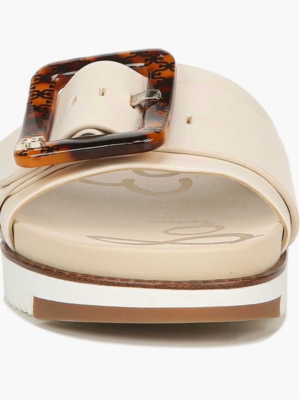 Sam Edelman Cream Slide Sandals with Tortoiseshell Accent Buckle - Picture 5 of 10